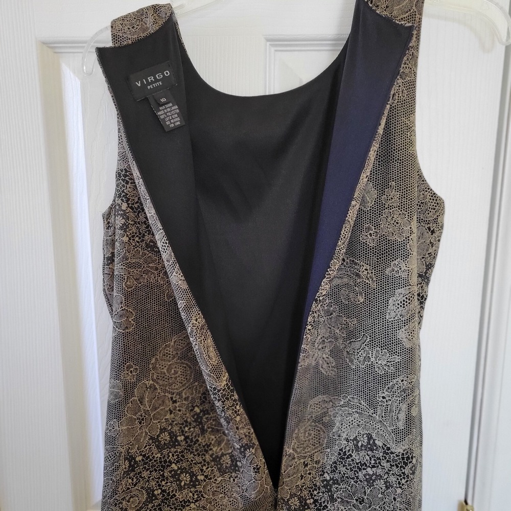 Virgo Petite 2 Piece Dress Set Womens 10 Grey Black Floral Lace Print Maxi - Picture 11 of 16